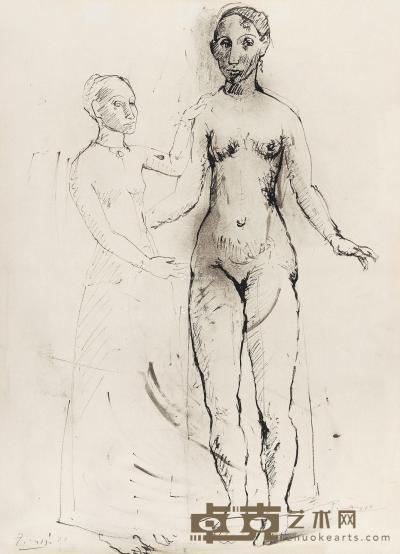  两个女人 石版画 52×37cm