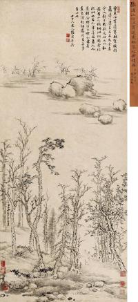  1760年作 寒林策杖图 立轴 水墨纸本