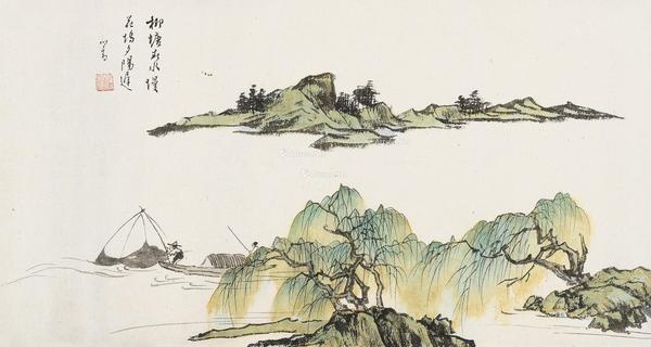  柳塘春水 镜框 设色纸本
