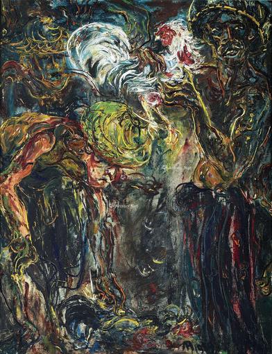  1959年作 男子与斗鸡 油彩 画布