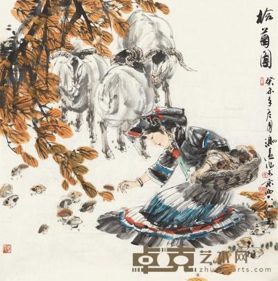  2003年作 拾菌图 镜心 设色纸本 69×68.5cm