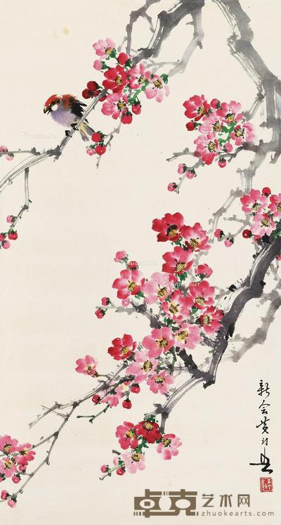 喜上梅梢 镜心 设色纸本 78×41cm