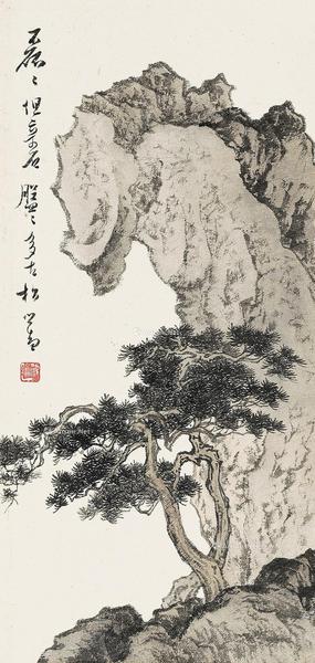  磊磊奇石 立轴 设色纸本