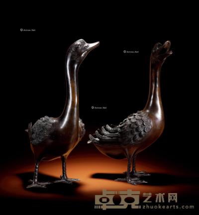  清 铜鹅 （一对） 高45.5cm×2
