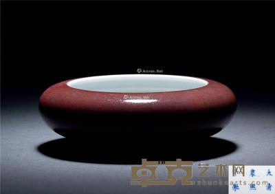  清康熙 豇豆红釉镗锣洗 直径13cm