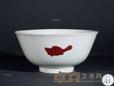  清雍正 釉里红三鱼碗 直径19cm