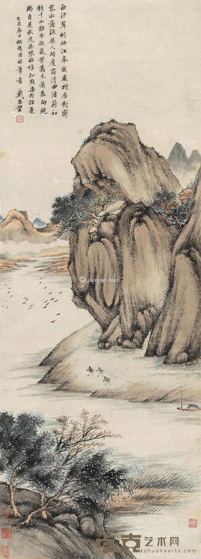  1705年作 江皋山居图 立轴 设色纸本 109×39cm
