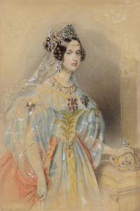 18世纪 王后肖像 纸本水彩