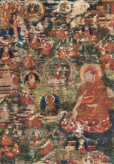  18世纪 藏东 女上师像唐卡 立轴 矿物胶彩棉布 63×43cm