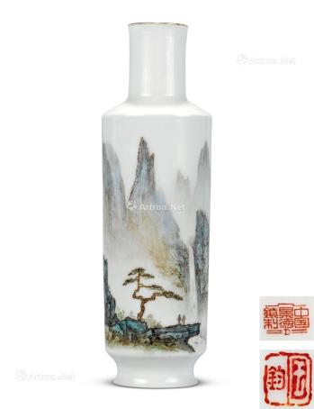  现代 山水粉彩薄胎瓶