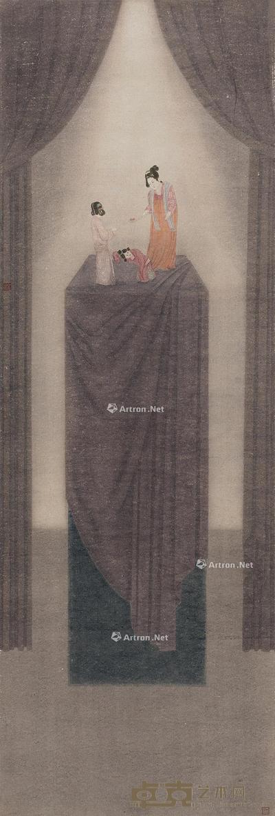 游走 捣练图 镜心 设色纸本 139×46cm