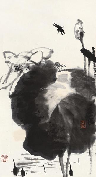  荷花 镜心 水墨纸本