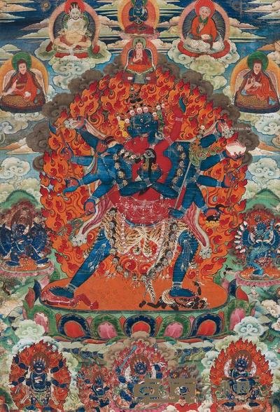  18世纪 宫廷风格 上乐金刚唐卡 立轴 矿物胶彩棉布 44×64cm