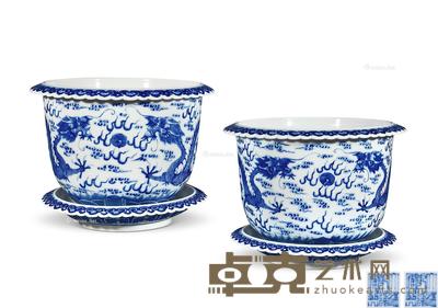 清光绪 青花云龙纹花盆 (一对) 直径27cm;高18cm×2