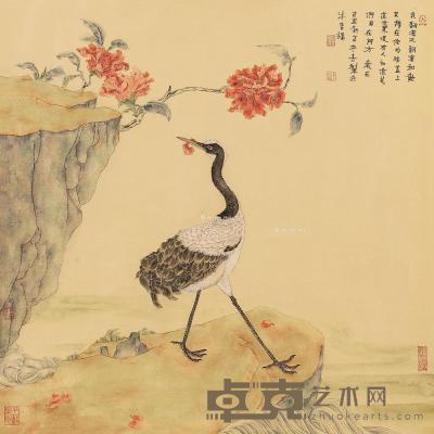  2009年作 鹤·花 镜心 设色纸本 65×65cm