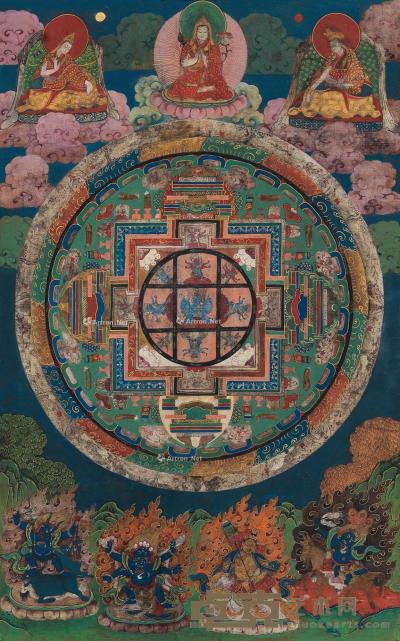  18世纪 西藏 六臂玛哈噶拉唐卡 立轴 矿物胶彩棉布 32×47cm