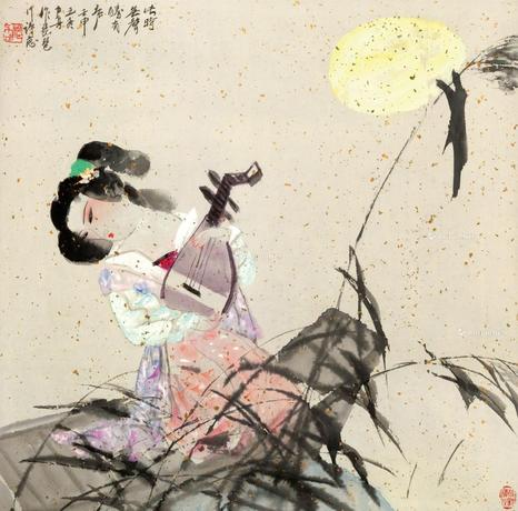  琵琶仕女图 立轴 设色纸本