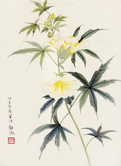  花卉 镜片 设色纸本