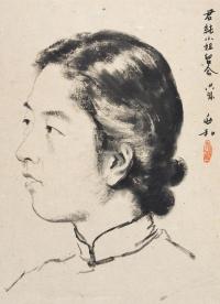  1939年作 人物肖像 立轴 水墨纸本