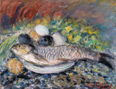  1981年作 有鱼的静物 布面油画 41×53cm