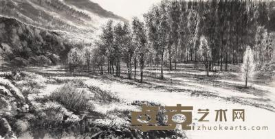 2017年作 京郊野趣 纸本水墨 68×136cm