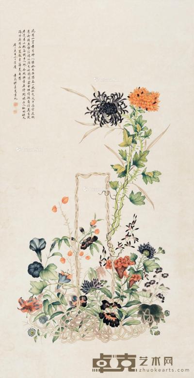  花卉 立轴 设色纸本 147×75cm