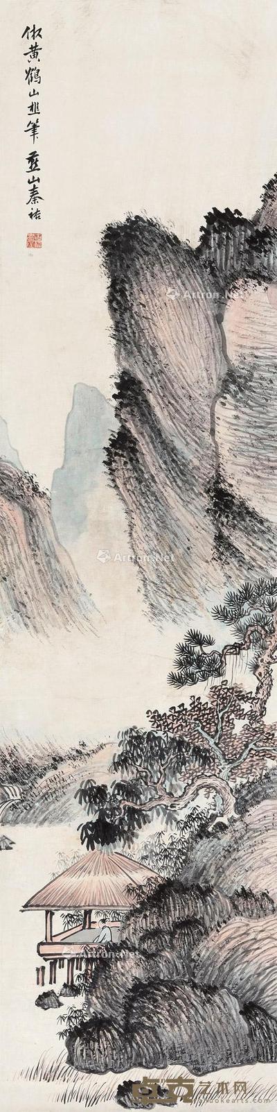  山水 立轴 设色纸本 134×33cm