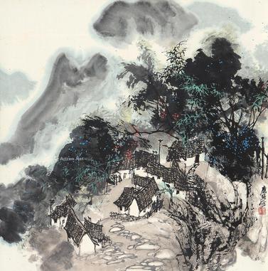  山水 立轴 设色纸本