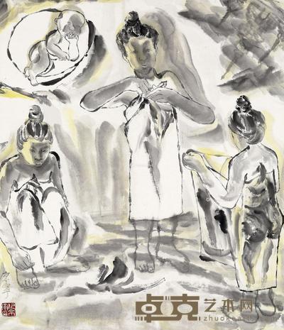  水墨人物 纸本设色 93×81cm