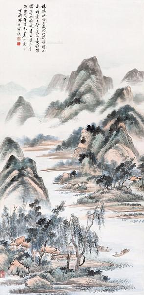  1941年作 仿米家山水 立轴 设色纸本