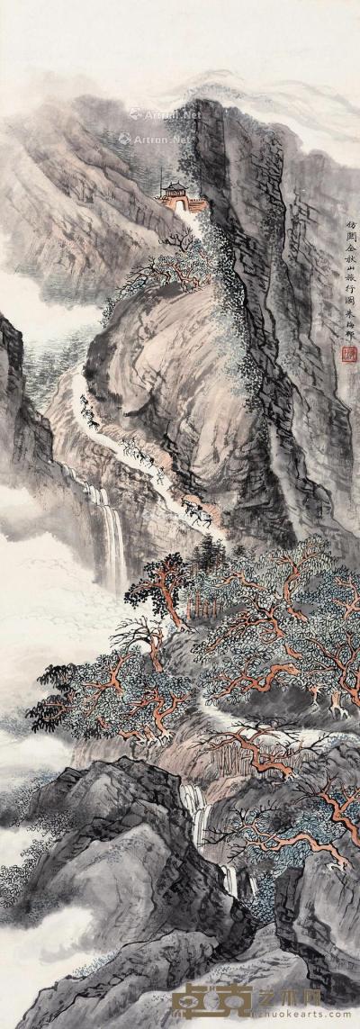  秋山旅行图 立轴 设色纸本 95×33cm