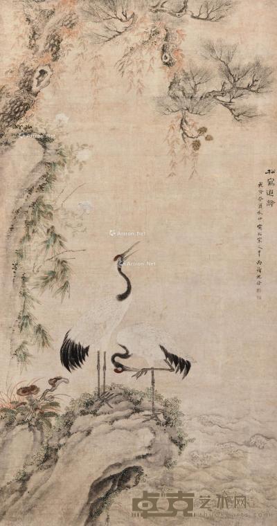  1753年作 松鹤遐龄 立轴 设色纸本 172×91.5cm