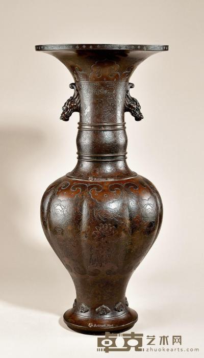  清早期 铜睚眦耳暗八仙纹大瓶 直径27cm；高58cm；8596g