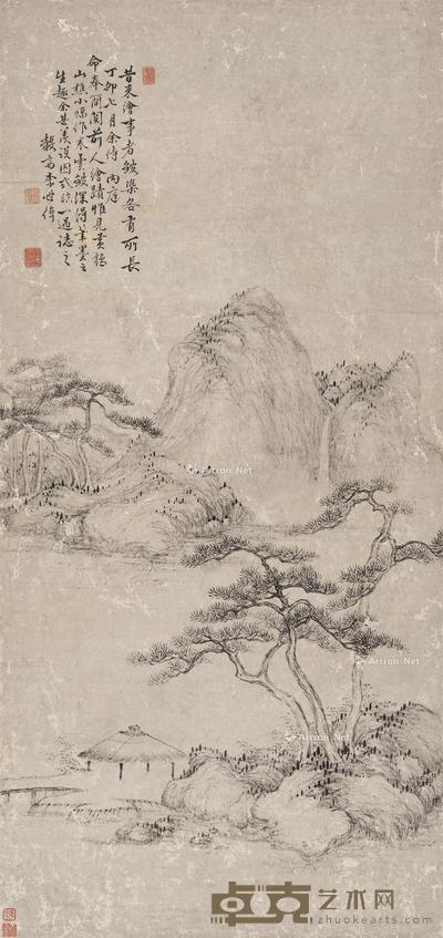  1747年作 松山亭子 立轴 水墨纸本 95×45cm