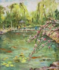  1980年作 西湖春景 布面油画