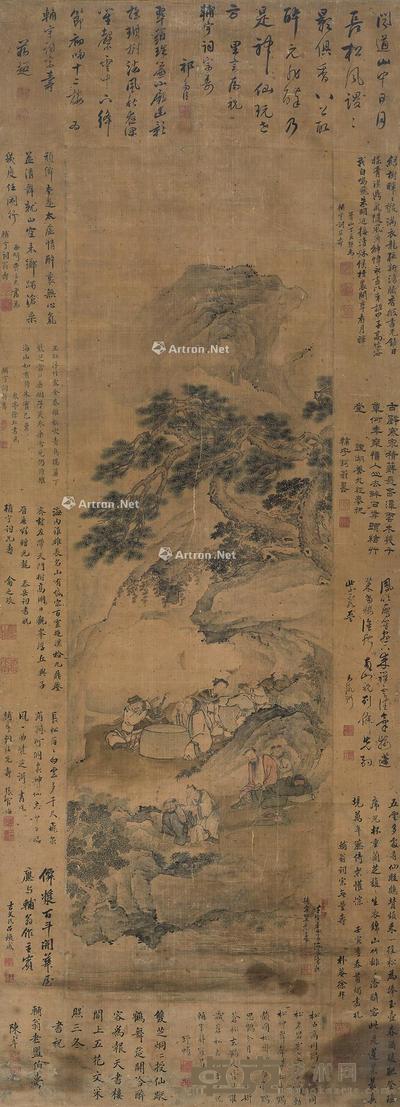  1662年作 八仙祝寿 立轴 设色绢本 149×46.5cm