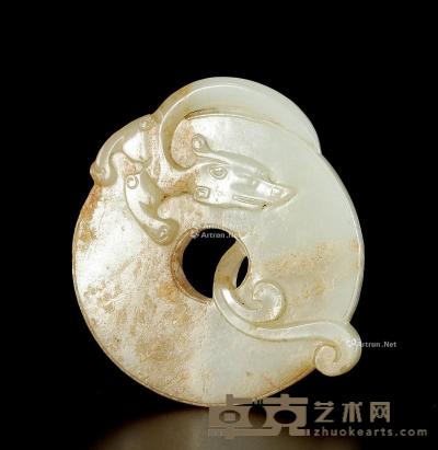  清中期 白玉螭龙纹出廓璧 高6.5cm