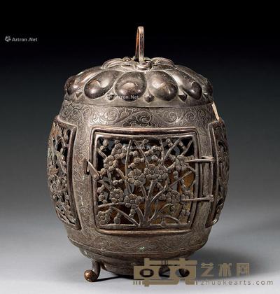  清 铜錾花卉灯笼 高25cm