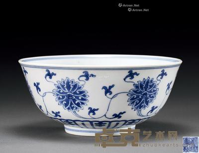  清道光 青花缠枝花卉碗 直径16.8cm