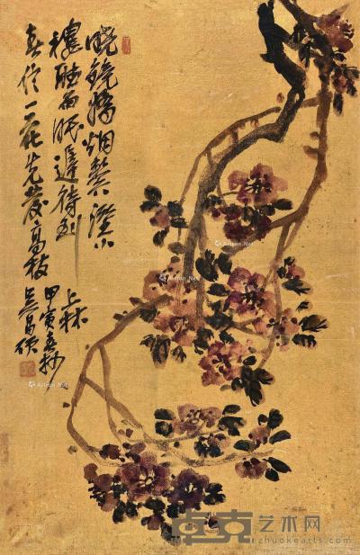  花卉 镜框 设色金绢本 60.5×38.8cm