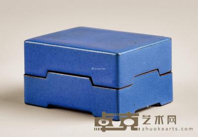  清 孟臣款紫砂蓝釉釉印盒 长6.1cm；宽4.9cm；高3.5cm