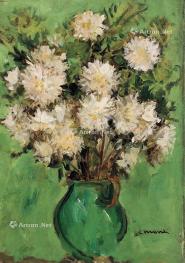  1950年作 白色的花卉 布面油画