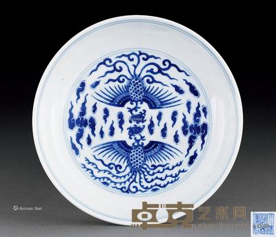  清道光 青花云凤纹盘 直径16.5cm