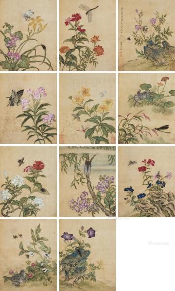  1743年作 花鸟 册 （十一开） 设色绢本
