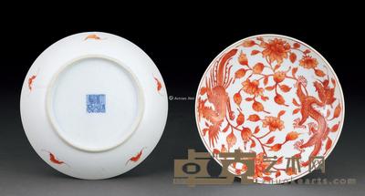  清道光 梵红彩龙凤纹盘 （二件） 直径15.2cm