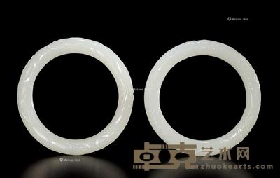  清 白玉花卉手镯 （二件） 内直径5.8cm