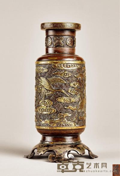  明 铜鎏金云鹤纹香瓶 高12.7cm；358g