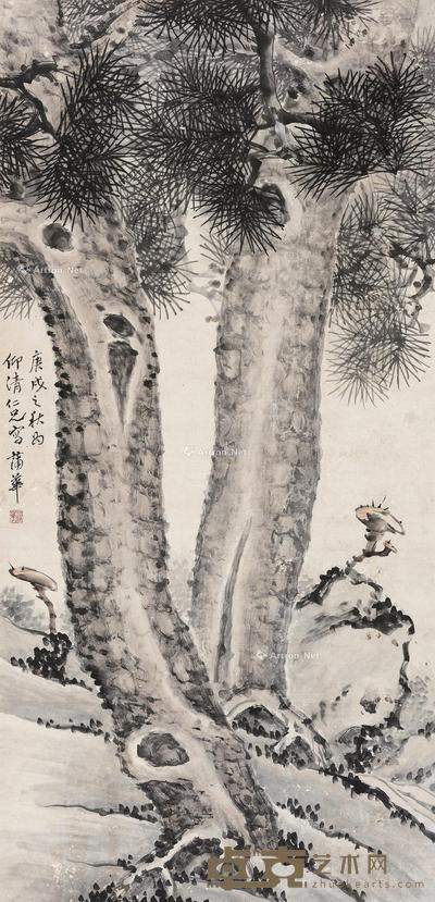  1910年作 松寿图 镜心 设色纸本 169×81cm