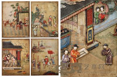  清 嵌石西厢故事片 （五件） 12.5×8cm