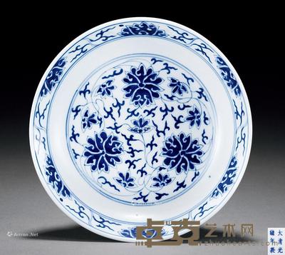  清光绪 青花缠枝花卉盘 直径15.8cm